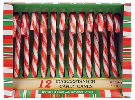 MC-Trend Zuckerstangen 12 Stück – Essbare Weihnachtsdeko mit Pfefferminz-Geschmack, ideal als Baumschmuck und festliche Süßigkeit zu Weihnachten (12er Set)
