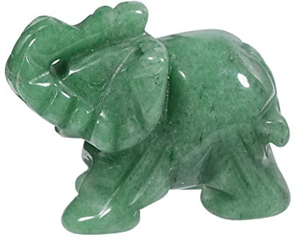 Lovionus89 40mm Handgeschnitzt Kristall Elefant Figuren, Glücklich Tasche Steintierstatue Skulptur Haus Dekoration, Grünes Aventurin