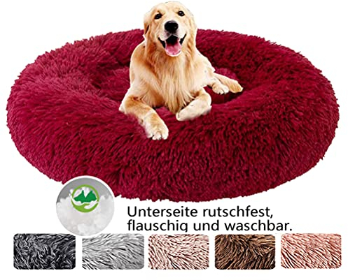 Deluxe-Haustierbett, Hundebett mit Plüsch, Mittel und Große Hunde atmungsaktiv, Hundekörbchen waschbar, Rundes Plüsch-Katzenbett-Hundehaus-Welpen-Kissen - Ø 110cm