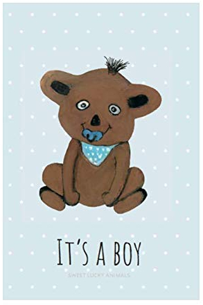 sweet lucky animals 1 XL Premium Grußkarte (Klappkarte) 18x12cm mit 1 weißem Umschlag Bär Geburt, Junge,100% Handmade Glückwunschkarte, Geburttskarte Kind, Dankekarten Karte zur Geburt, Bärenmotiv