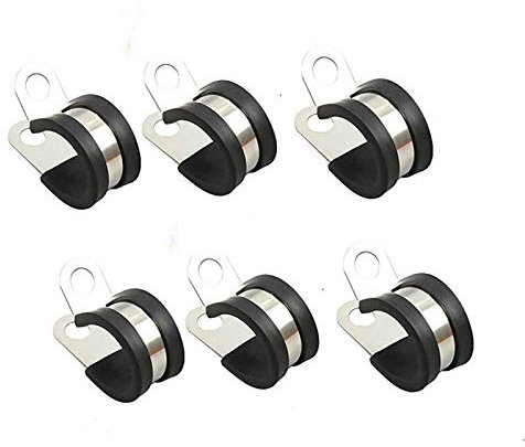 6Pcs Rubber Cushioned Cable Clamp 304 Stainless Steel Hose Clamp/Metal Clamp/Tube Holder Fastener for Tube/Pipe or Wire Cord Installation (16mm)