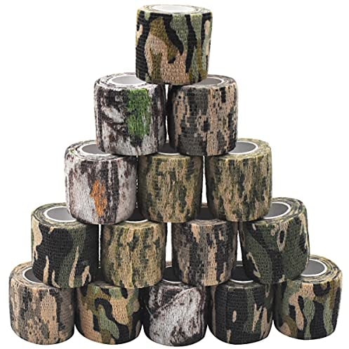 Yueser Outdoor Tarnband, 15 Rollen Camo Tape Stealth Camouflage Tape Selbstklebender Vliesstoff Band Camo Stretch Bandage für Outdoor Camping Fotografen Jäger Kamera Schutz 5cm x 4.5m