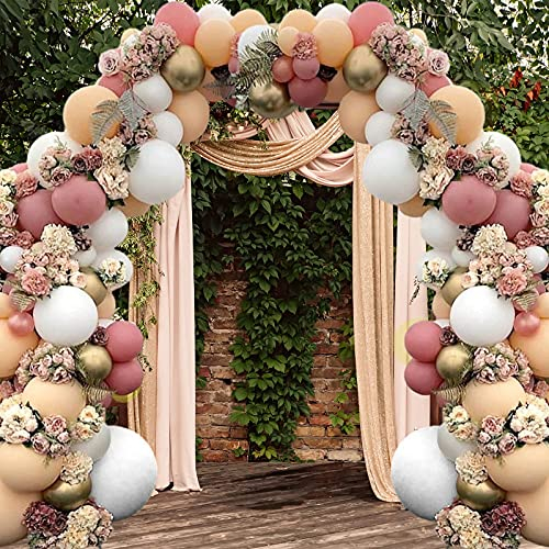 NeuWook Luftballon Girlande, 105 Stück Macaron Weiß Beige Ballons mit Ballonkette und Punktkleber, Ballonbogen Kit für Hochzeit Geburtstag Baby Shower Graduation (Beige + Weiß + Bohnen Paste + Gold)