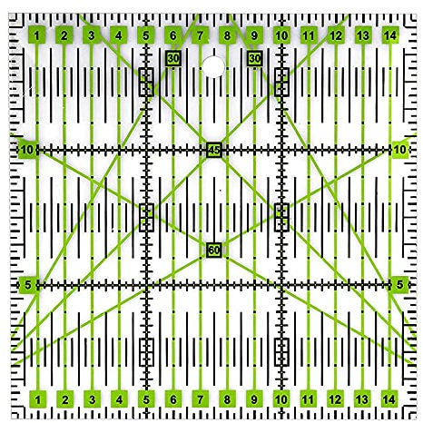 Patchwork Lineal Nähen, Quadratisches Lineal Nähen, Acryl Quilting Lineale, Lineal Schneiden, Transparent Quilting Lineale, Quilt Quadratisches Lineal, 15 x 15 cm, zum Quilten Nähhandwerk (Grün)