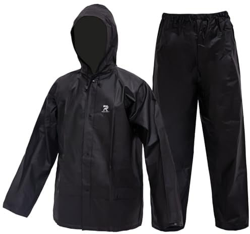 Men's Rain Suit Classic Hooded Lightweight Rain Jacket Waterproof Rainwear for Cycling,Hiking,Running(Black,L)