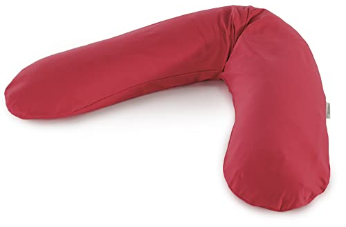 Theraline Das Original Schwangerschaftskissen & Stillkissen 190cm – Seitenschläferkissen Stillkissen Perlen – inkl Stillkissenbezug Kirschrot Bambus Kollektion