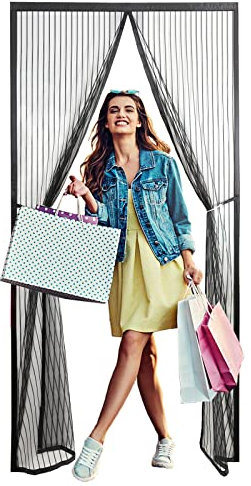 Redfire Zanzariera Magnetica per Porta 80x230cm,Si Chiude da Sola Tenda Totalmente Magnetica Design Antivento Tenda Zanzariera Porta Fotogramma Intero per Porte d'Ingresso Soggiorno,Nero