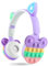 WESADN Bluetooth Headphones Wireless with Microphone Fidget Bubbles Cute Cat Ear with LED Light Up Over Ear Headphones for Girls Boys Women Pop Gaming Headset On Ear for Smartphone Tablet PC, Purple