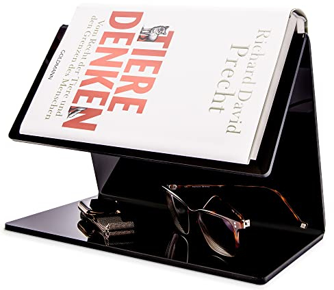 Buchständer als Book-Butler aus schwarzem PLEXIGLAS. Schöner Designer Buchhalter, Koranständer, Buchaufsteller als Lesehilfe, Leseständer für den Nachttisch oder als Kochbuchhalter, Kochbuchständer