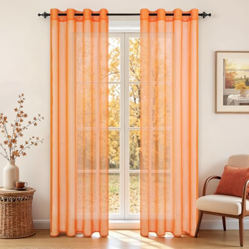 MRTREES Voile Vorhang mit Ösen Transparent 2er Set,H225xB140 cm,Orange | Sheer Curtains für Wohnzimmer Schlafzimmer Kinderzimmer Mädchen,Romantische Gardine,Modern Design