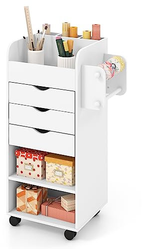 CASART Rolling File Cabinet, Freestanding Storage Cabinet with 3 Drawers, 2 Open Shelves & 2 Hanging Bars, Home Office Lateral Filing Cabinet