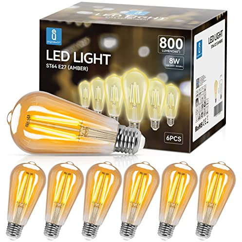 Aigostar Edison Vintage lampe E27,8W LED Lampen Vintage Antike Glühlampe, Warmweiß 2200K, 800LM Dekorative Glühbirne, Ideal für Nostalgie und Retro Beleuchtung im Haus Café Bar-6 Stück