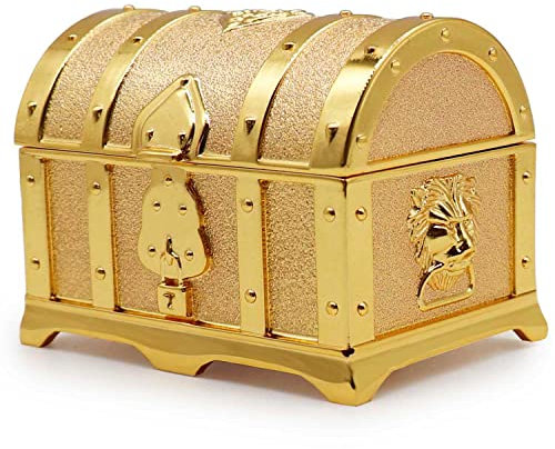 AVESON Rectangle Vintage Metal Treasure Chest Trinket Jewelry Box Gift Box Ring Case for Girls Ladies Women, Small, Gold