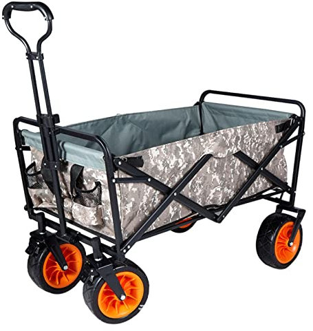 Bollerwagen Faltbar Mit Breite Reifen Handwagen Transportkarre Gerätewagen Inkl. 2 Netztaschen Klappbar Vollgummi-Reifen Transportwagen Gartenanhänger,Carbon Gray