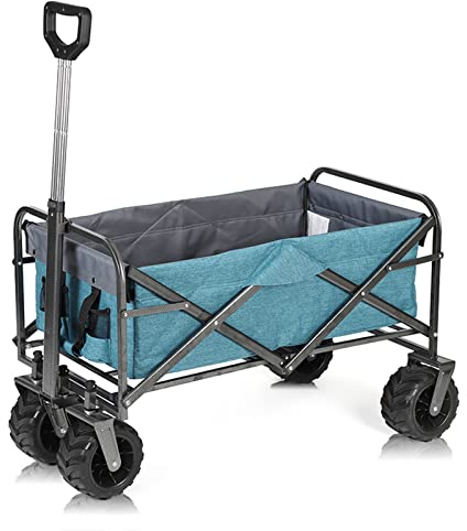 Bollerwagen Faltbar Offroad Transportwagen für Camping Einkaufen, Faltbarer Faltwagen Handwagen Outdoor Klappwagen für Alle Gelände Gartenanhänger Handwagen, bis 100KG Tragkraft,Blau