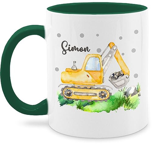 Tasse Tassen 325ml - Bagger I Baggerfahrer Geschenk - 325 ml - Dunkelgrün - kinderbecher namensbecher baufahrzeug name kaffeetassen kindergartentasse baggertasse fahrzeug baustelle kaffeetasse