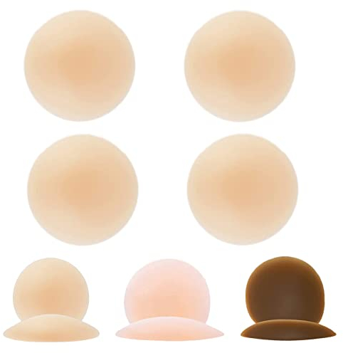 Beehsinho Nipple Cover - Nippelpads Damen Brustwarzenschutz Nippelabdeckung wasserdicht Nippelkappen Silikon Nippel-Aufkleber Selbstklebend Brustwarzen (10cm, Beige 2 par)