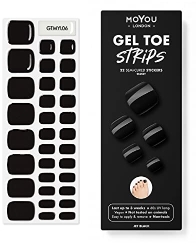 MOYOU LONDON Halbgehärtete UV Gel Strips - 32 Stück - Gel-Nagelfolien UV Härtend für Maniküre in Salonqualität - Jet Black