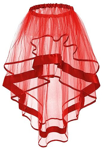 Flovel Damen Tüll Tutu Bustle Röcke Erwachsener Viktorianischer Rock rotes tütü Geschichteter Balletttanz Tutu Rock Karneval Party Kostüm für Frauen und Mädchen (Rot)