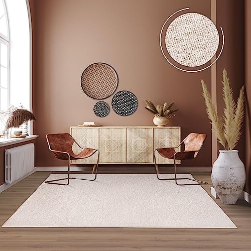 TT Home Waschbarer Wohnzimmer Teppich Esszimmer Kurzflor Unifarben Melierte Optik Modern, Farbe:Creme, Größe:240x330 cm