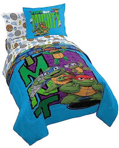 Jay Franco Nickelodeon Teenage Mutant Ninja Turtles Twin-Bettwäsche-Set – 5-teiliges Bettwäsche-Set inklusive Bettlaken und Kissenbezügen – superweiches Mini-Mutants-Mikrofaser-Bettwäsche-Set