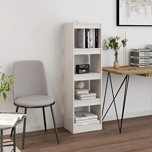 Youuihom Bücherregal mit Fächern, Multifunktionales Bücherregal, Bücherregal Raumteiler Weiß 40x30x135,5 cm Massivholz Kiefer Geeignet für Flur, Wohnzimmer, Küche, Arbeitszimmer, Heimbüro