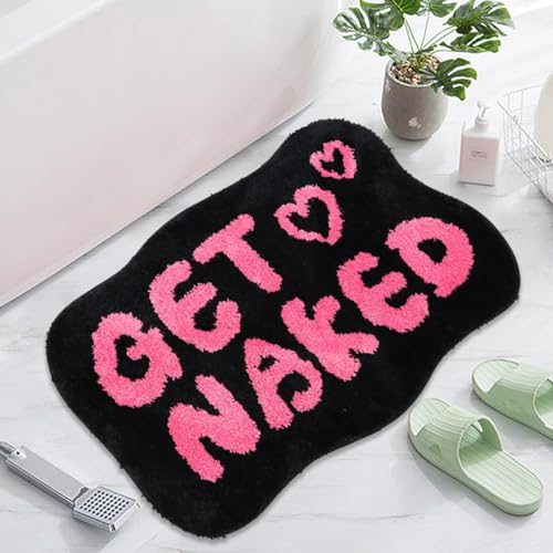 Waslary Get Naked Badmatte 50×80cm, Badezimmerteppich Badmatten rutschfest Absorbierende Badteppich,Schwarz&Rot