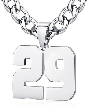 XIRUVE Herren Damen Edelstahl 0-99 Zahl Anhänger Glückszahl Jersey Nummer Sportler Halskette Personalisierte mit 6mm breite Panzerkette 29