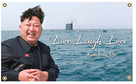 Stormflag Bandera de Kim Jong Un Live Laugh Love 90x150cm banderas de Corea del Norte, decoración de fiesta de jardínpoliéster 90g, 4 ojales de metal costura doble con ojal