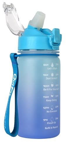 BuildLife School Water Bottle for Kids With Straw, Time Markings, 450ml Capacity - BPA Free, Leakproof, Dishwasher Safe Sports Bottle (Blue Gradient)