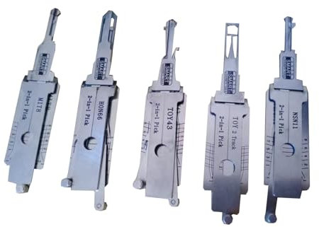 5 pezzi Smart 2 in 1 HON66 MIT8 TOY43 NSN11 Toy 2 Track Blocco Auto Lock Pick e Decodificatore, lettore chiave auto e picking per auto asiatiche, strumenti professionali fabbro
