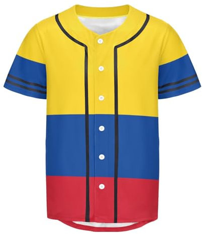 ILmira Herren Baseball-T-Shirt, Kolumbien-Flagge, Button-Down-Jersey, Hipster, Hip-Hop-T-Shirt, mehrfarbig, L