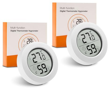 2PCS Mini Casa Termómetro Higrómetro Digital Interior,LCD Thermometer Higrometro,Alta Precisión Sensor Medidor de Humedad Thermometer Exterior Pared Para Casa,Guardería and Vivero,blanco