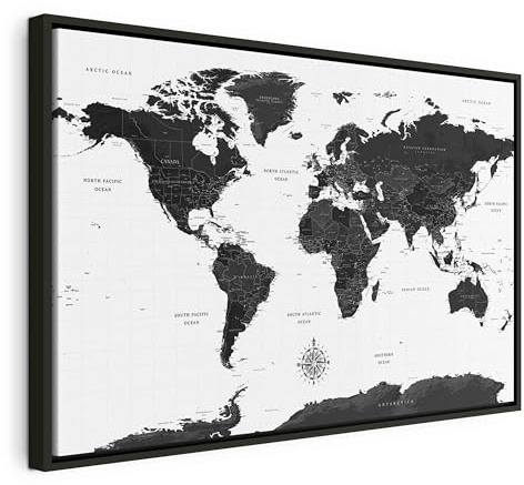 murando Bilder mit Rahmen 120x80 cm Wandbilder groß Leinwandbild XXL schwarzer Holzrahmen modern Wanddekoration Kunstdruck Wanddeko Wohnzimmer Schlafzimmer Weltkarte
