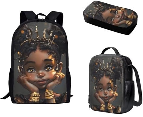 Pzuqiu Cute Princess School Backpack 3PCS Set for Teens Fashion Backpack with Matching Lunch Bag & Pencil Pouch for Kids Elementary Primary Middle Student Bookbag