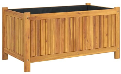 vidaXL Jardinière avec Doublure, Lit Surélevé, Bac à Fleurs, Pot de Plantes, Boîte à Fleurs Jardin Patio Terrasse, 80x42x40 cm Bois Massif d'Acacia