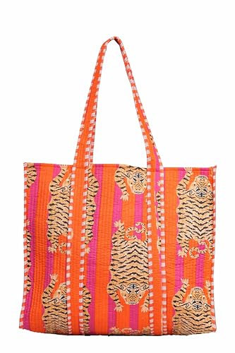 INDACORIFY Baumwolle Bedruckte Einkaufstasche Damen Einkaufstasche Indische handgemachte Einkaufstasche Ethno Baho Hippie Schultermarkttasche