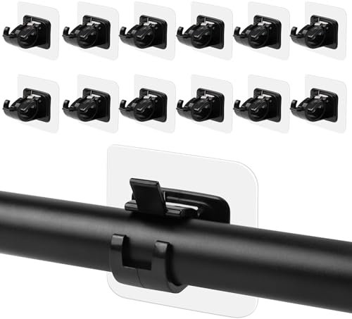 SHBAOCH 12PCS Ganci per Tende Senza Bucare, Supporto per Bastone per Tenda Autoadesivo, Staffa Autoadesiva per Asta Tende per Bagno, Cucina, Camera da Letto(Nero)