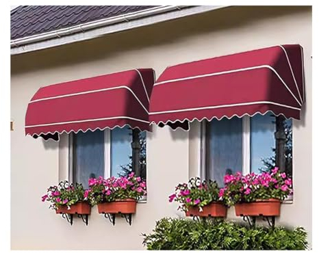 Französische Gebogene Markise, Faltbares Sonnensegel für Draußen, Versenkbare Tür Fenster Vordach Markise - UV Regen Schnee Schutz, für Balkon, Terrasse, Garten, Ganzjährig(Rosso,100X60X60CM)