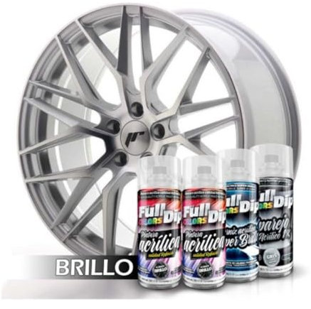 AutoFullCar - Pack Llantas - Full Colors By Full Dip - PINTURA ACRÍLICA PERMANENTE - Formato Spray 400 ml/u. - Contiene Aparejo, Pintura y Barniz Acabado Brillo o Mate (ALUMINIO METALIZADO BRILLO)