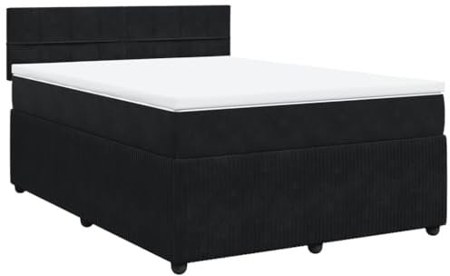 vidaXL Boxspringbett, Doppelbett mit Matratze Matratzenauflage, Bettgestell mit Lattenrost Kopfteil, Polsterbett Bett für Schlafzimmer, Schwarz 140x190cm Samt
