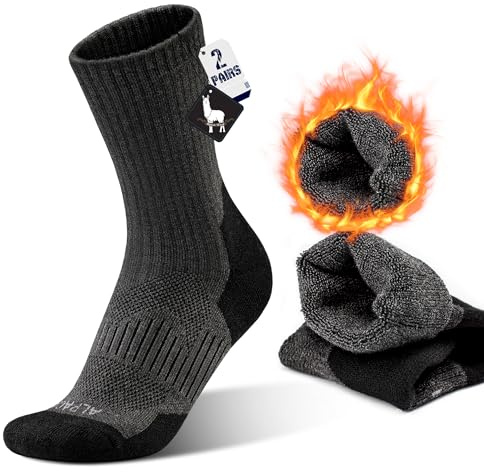 ineepor Alpaka Skisocken Herren Damen Thermosocken Warme Wintersocken für Skifahren, Snowboarden, 2 Paar Dicke Kompressionsstrümpfe Gepolsterte Anti-blasen Schweißableitend Atmungsaktiv, Größe 35-51