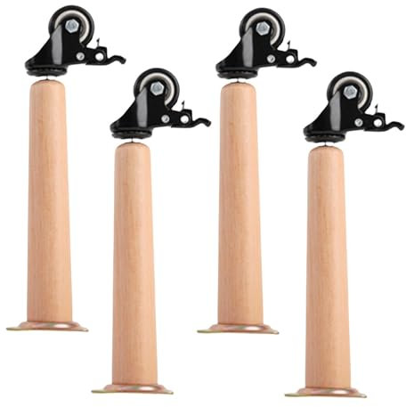 4 Stück Möbelbeine Aus Holz Runde Form Möbelfüße Holz mit Rollen mit Bremsen Tischbeine Massivholz Möbelfüsse Ersatz Möbelbeine Sofabeine für Sofa Schrank und Bett (35CM,straight cone)