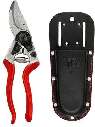 FELCO Set Gartenschere FELCO 8 für große Hände + schwarzes Lederetui 910 BLACK, Schweizer Präzision