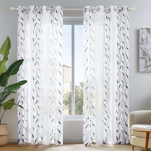 Deconovo Voile Vorhang mit Ösen Transparent Gardinen Wohnzimmer Gardinenschals Lichtdurchlässig Dekoschal Vorhänge Schlafzimmer, 240x140 cm, Grau, 2er Set