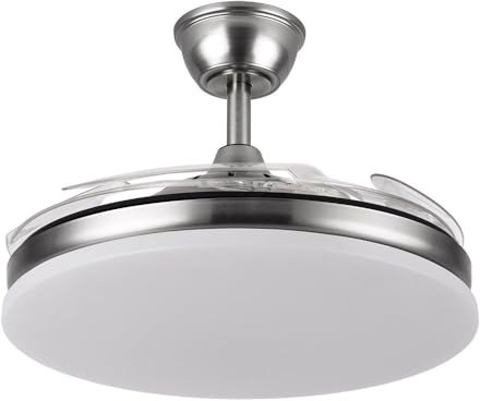ABRILA-Ventilador DC Tridente 59W Niquel| 4 Aspas Desplegables | Luz LED Regulable | Control Remoto + Temporizador