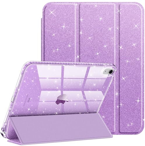 FINTIE Glitter Case for iPad (A16) 11th Generation 11 Inch (2025), iPad 10th Generation 10.9 Inch (2022) - [Built-in Pencil Holder] Sparkly Cover with Shiny Back Shell, Auto Wake/Sleep, Purple