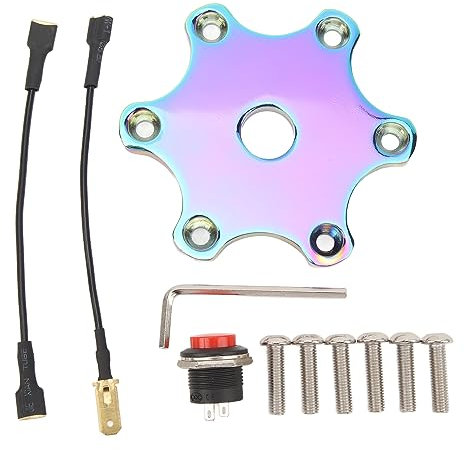 Grcfumo 75 mm Steering Wheel Horn Button Cover, Metal Aesthetic Hexagonal Horn Push Button Plate Kit, Steering Wheel Horn Button for 6 Bolts Steering Wheel