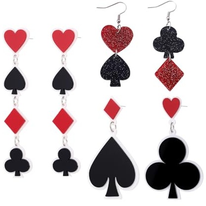 OAOSDH 3 Paare Von Poker -Ohrringen, Kreative Designohrringe, Acryl -Anhängerohrringe, Lustige Ohrringe, Kleidungszubehör.