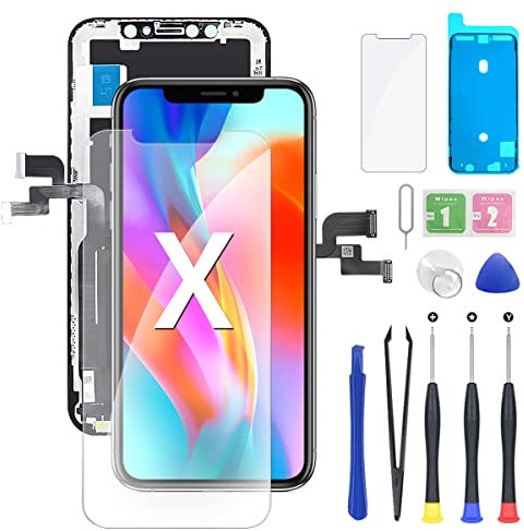 Ecran pour iPhone X Noir 5.8 Pouces -Écran Tactile Digitizer Assembly avec Kit De Réparation Complet et Protecteur